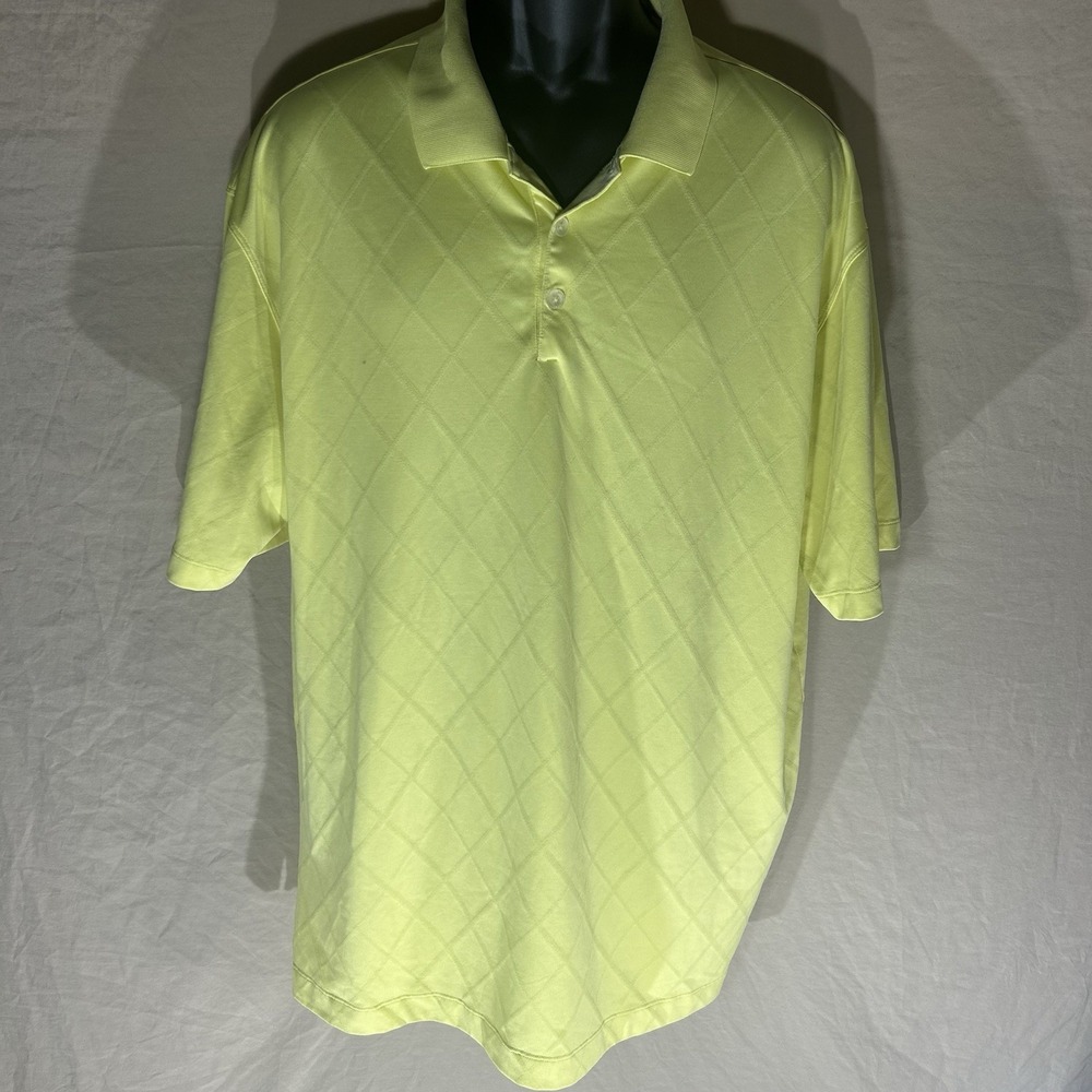 Nike Golf Polo Shirt Mens XL Neon Yellow FIT DRY Argyle Diamond Pattern Athletic